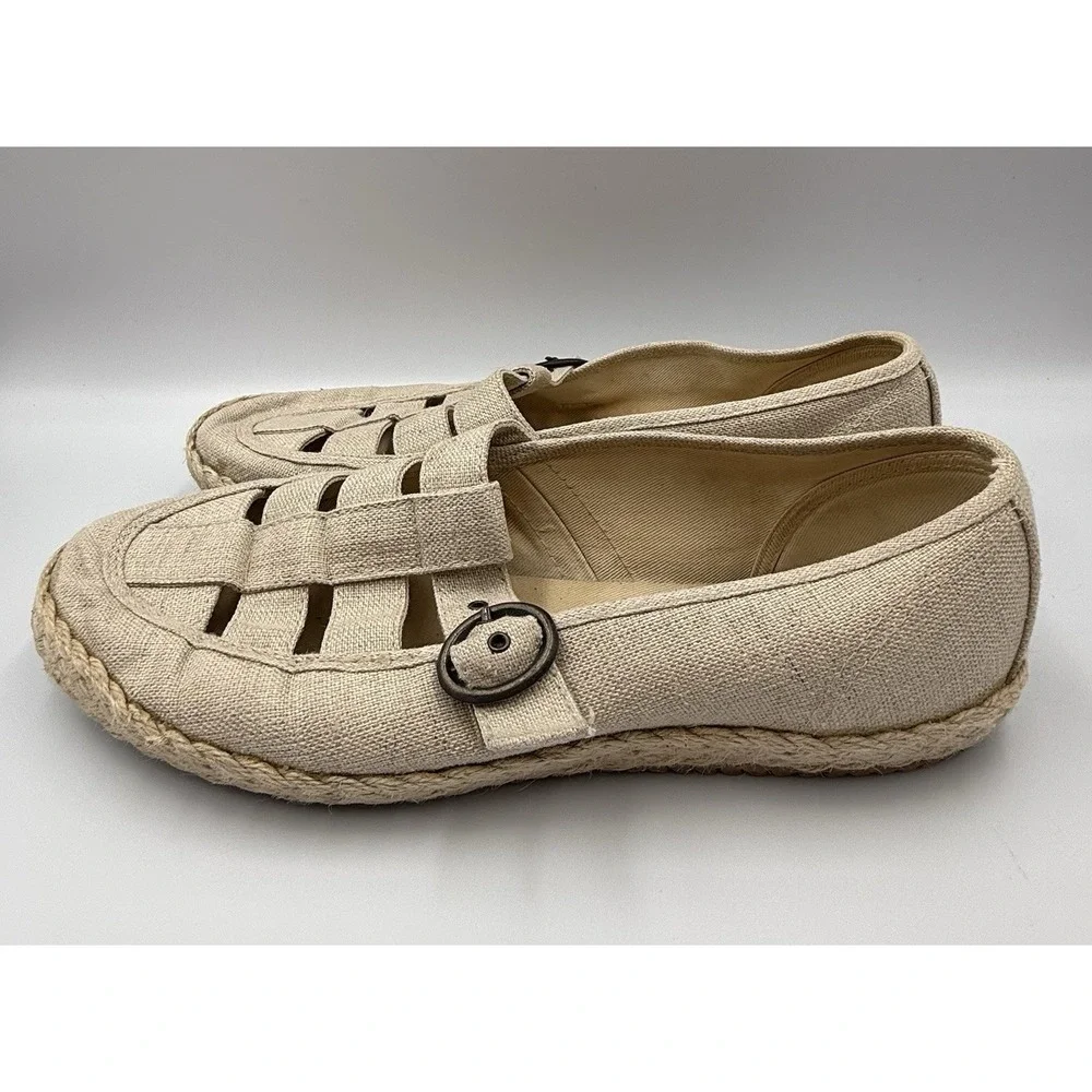 Grasshoppers‎ Womens Beige Canvas Espadrille Mary Jane Flats Size 8M